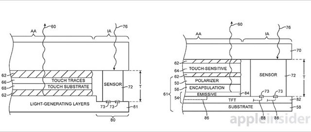 Nový patent Applu popisuje zabudované světelné sensory v displeji